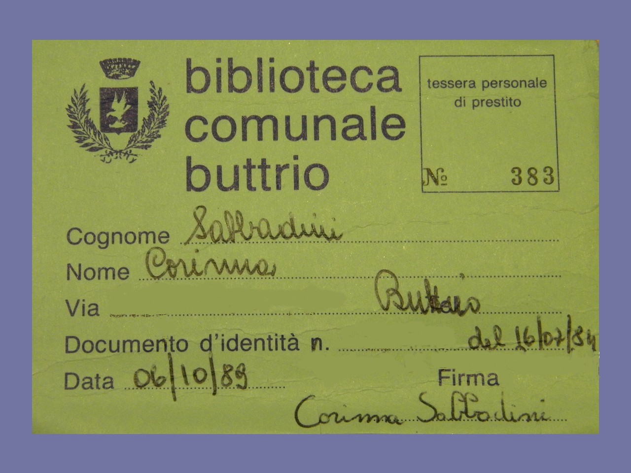 Biblioteca comunale di Buttrio - la tessera